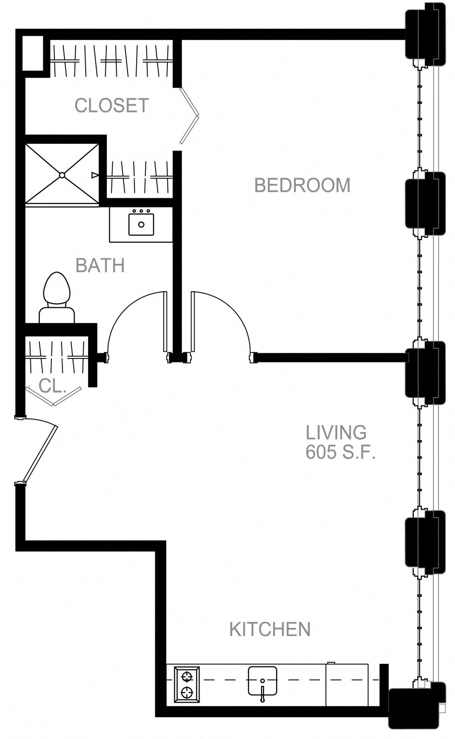 Floorplan for Apartment #S2406, 1 bedroom unit at Halstead Providence